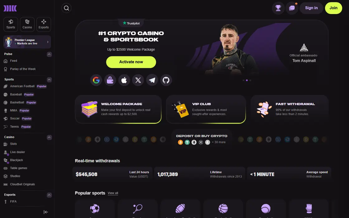 Captura de Cloudbet