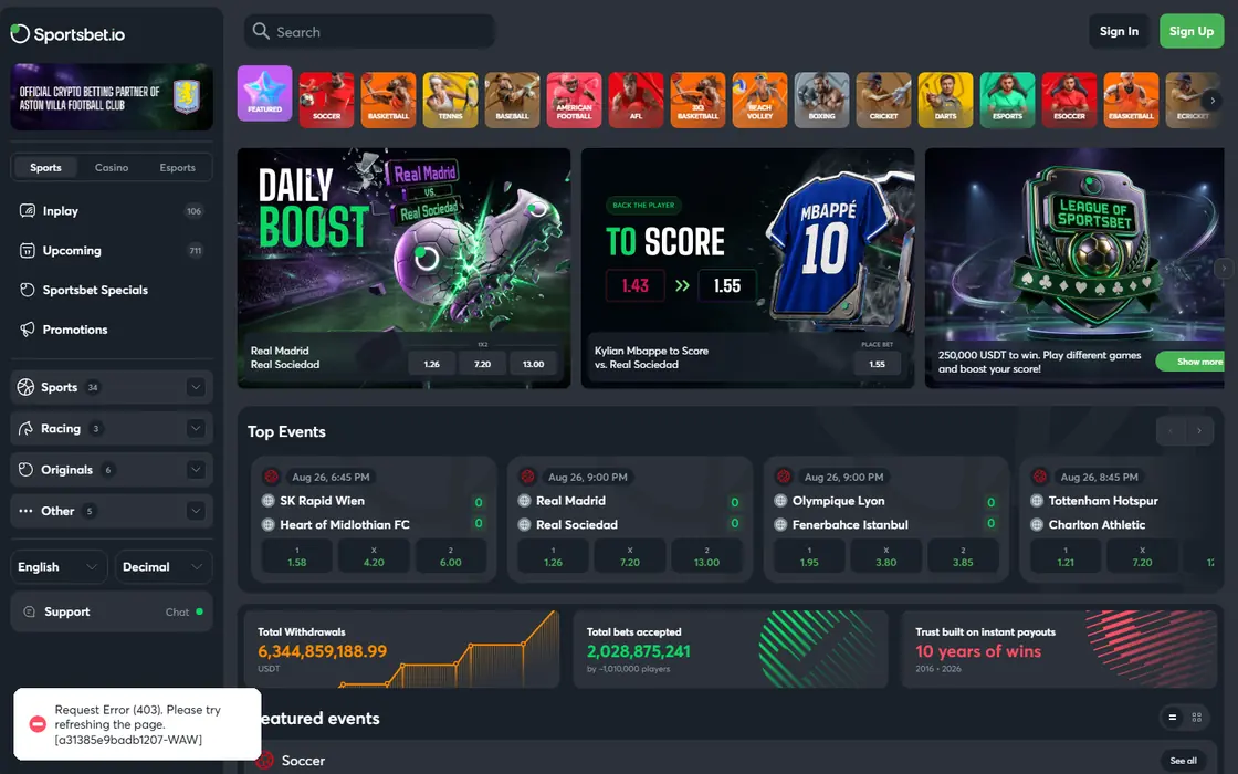 Captura de Sportsbet.io